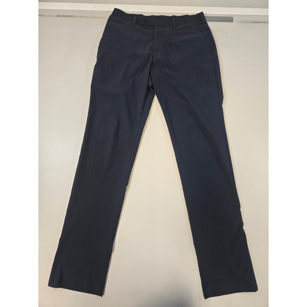 Uniqlo Kando Seersucker Pants Mens 31x34 Navy Blue Pinstripe Flat Front Trousers